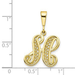 Załaduj obraz do przeglądarki galerii, 10K Yellow Gold Initial Letter H Cursive Script Alphabet Filigree Pendant Charm