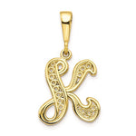 Carica l'immagine nel visualizzatore di Gallery, 10K Yellow Gold Initial Letter K Cursive Script Alphabet Filigree Pendant Charm
