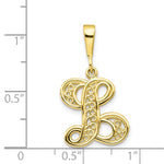 이미지를 갤러리 뷰어에 로드 , 10K Yellow Gold Initial Letter L Cursive Script Alphabet Filigree Pendant Charm