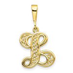 이미지를 갤러리 뷰어에 로드 , 10K Yellow Gold Initial Letter L Cursive Script Alphabet Filigree Pendant Charm