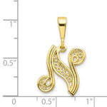 Загрузить изображение в средство просмотра галереи, 10K Yellow Gold Initial Letter N Cursive Script Alphabet Filigree Pendant Charm