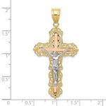 画像をギャラリービューアに読み込む, 10k Yellow Rose White Gold Tri Color Crucifix Cross Pendant Charm