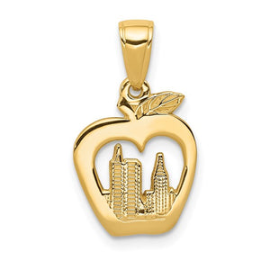 10k Yellow Gold New York Skyline Apple Pendant Charm