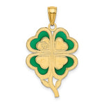 Lataa kuva Galleria-katseluun, 10k Yellow Gold Enamel Green Four Leaf Clover Pendant Charm