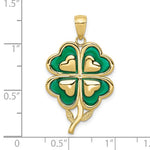 Lataa kuva Galleria-katseluun, 10k Yellow Gold Enamel Green Four Leaf Clover Pendant Charm
