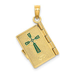 將圖片載入圖庫檢視器 10k yellow gold enamel an irish prayer book four leaf clover 3d pendant charm