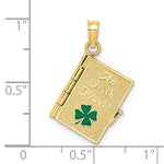 將圖片載入圖庫檢視器 10k yellow gold enamel an irish prayer book four leaf clover 3d pendant charm