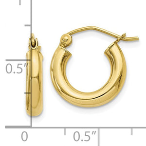 10K Yellow Gold 14mm x 3mm Classic Round Hoop Earrings