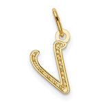 画像をギャラリービューアに読み込む, 10K Yellow Gold Lowercase Initial Letter V Script Cursive Alphabet Pendant Charm