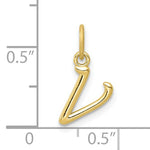 画像をギャラリービューアに読み込む, 10K Yellow Gold Lowercase Initial Letter V Script Cursive Alphabet Pendant Charm