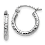 Afbeelding in Gallery-weergave laden, 14K White Gold Diamond Cut Round Hoop Textured Earrings 12mm x 2mm