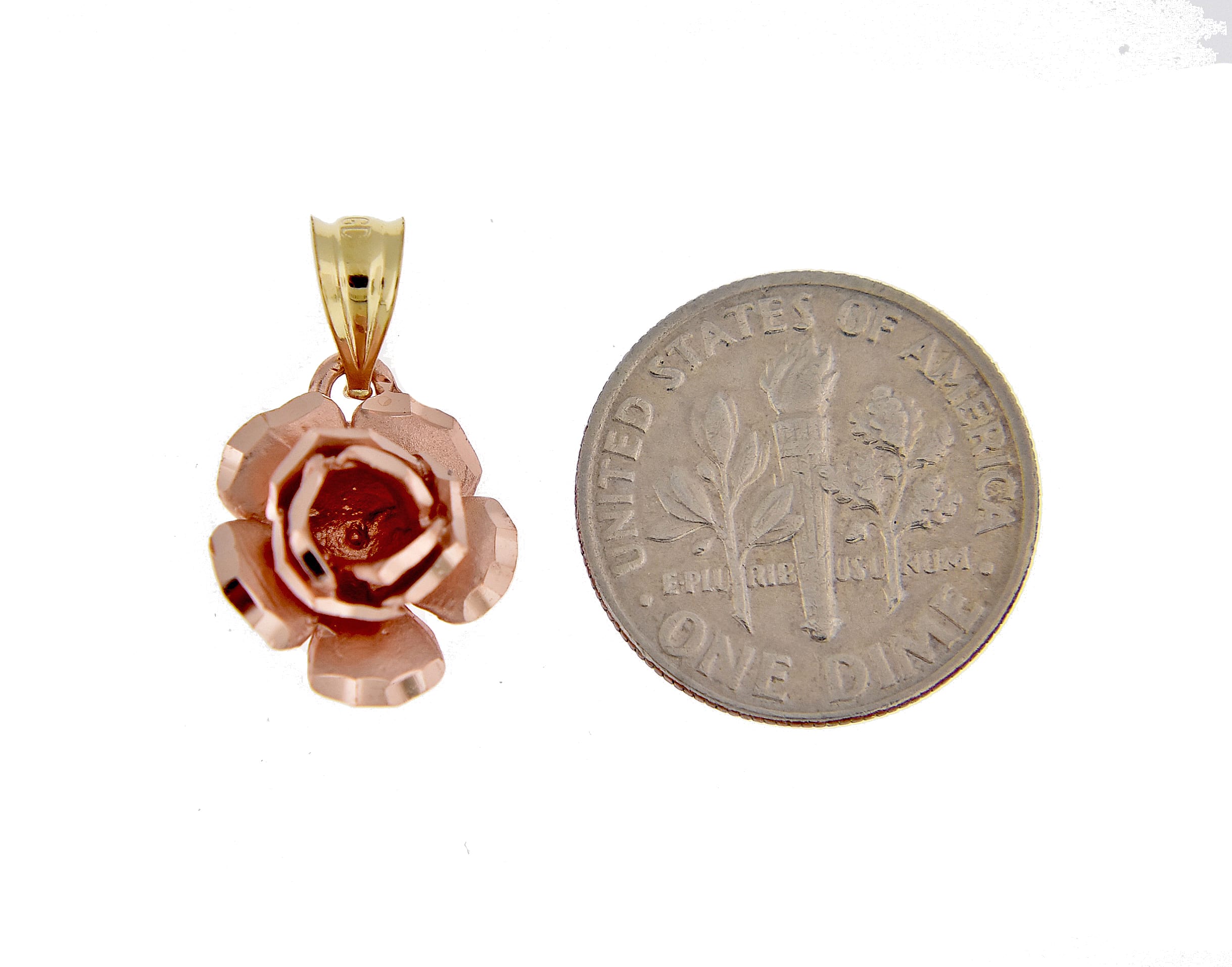 14k Gold Two Tone Small Rose Flower Pendant Charm