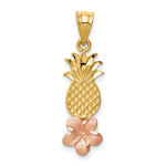 Load image into Gallery viewer, 14k Yellow Rose Gold Pineapple Plumeria Pendant Charm