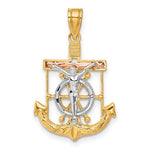Załaduj obraz do przeglądarki galerii, 14K Yellow Rose White Gold Tri Color Mariner Anchor Crucifix Cross Anchor Pendant Charm