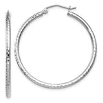 Afbeelding in Gallery-weergave laden, 14K White Gold Diamond Cut Round Hoop Textured Earrings 35mm x 2mm