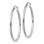 Afbeelding in Gallery-weergave laden, 14K White Gold Diamond Cut Round Hoop Textured Earrings 35mm x 2mm