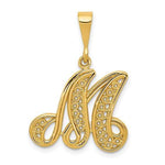 將圖片載入圖庫檢視器 10K Yellow Gold Initial Letter M Cursive Script Alphabet Filigree Pendant Charm