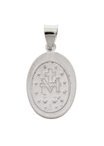 將圖片載入圖庫檢視器 14k White Gold Blessed Virgin Mary Miraculous Medal Oval Hollow Pendant Charm