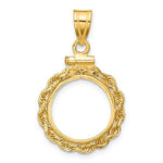 Załaduj obraz do przeglądarki galerii, 14K Yellow Gold 1/20 oz Maple Leaf Panda Kangaroo 1/25 oz Cat Coin Holder Rope Bezel Screw Top Pendant Charm for 14mm Coins