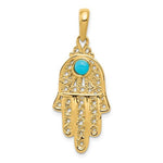 Kép betöltése a galériamegjelenítőbe: 14K Yellow Gold Hand of God Hamsa Chamseh with Turquoise Pendant Charm