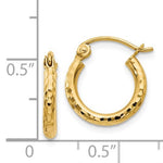 將圖片載入圖庫檢視器 14k yellow gold diamond cut round hoop textured earrings 13mm x 2mm