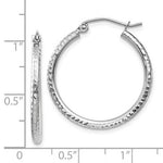 Carica l'immagine nel visualizzatore di Gallery, 14K White Gold Diamond Cut Round Hoop Textured Earrings 25mm x 2mm