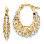 Afbeelding in Gallery-weergave laden, 14K Yellow Gold and Rhodium Filigree Ornate Hoop Earrings