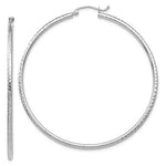 Afbeelding in Gallery-weergave laden, 14K White Gold Diamond Cut Round Hoop Textured Earrings 55mm x 2mm