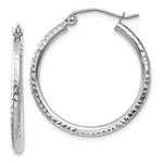 Carica l'immagine nel visualizzatore di Gallery, 14K White Gold Diamond Cut Round Hoop Textured Earrings 25mm x 2mm
