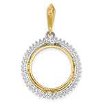 이미지를 갤러리 뷰어에 로드 , 14K Gold Two Tone Diamond Holds 16mm Coins 1/10 oz Maple Leaf 1/10 oz Philharmonic 1/10 oz Australian Nugget 1/10 oz Kangaroo Coin Holder Bezel Prong Pendant Charm