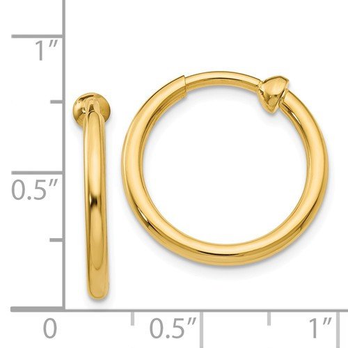 14k Yellow Gold 18mm x 2mm Non Pierced Round Hoop Earrings