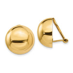 Ladda upp bild till gallerivisning, 14k Yellow Gold Non Pierced Clip On Half Ball Omega Back Earrings 16mm
