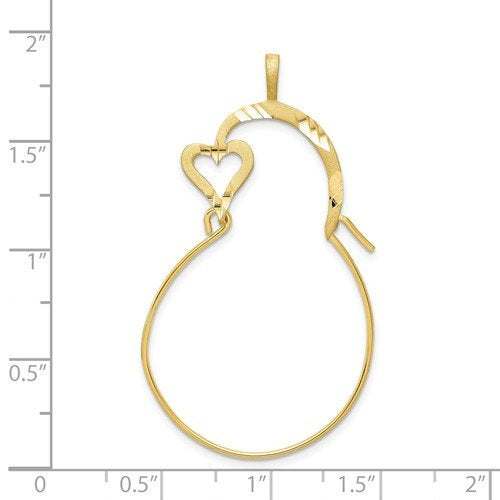 10K Yellow Gold Heart Satin Finish Charm Holder Pendant