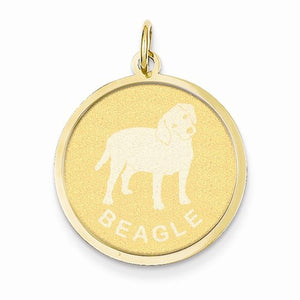 14k Yellow Gold Beagle Dog Round Disc Pendant Charm