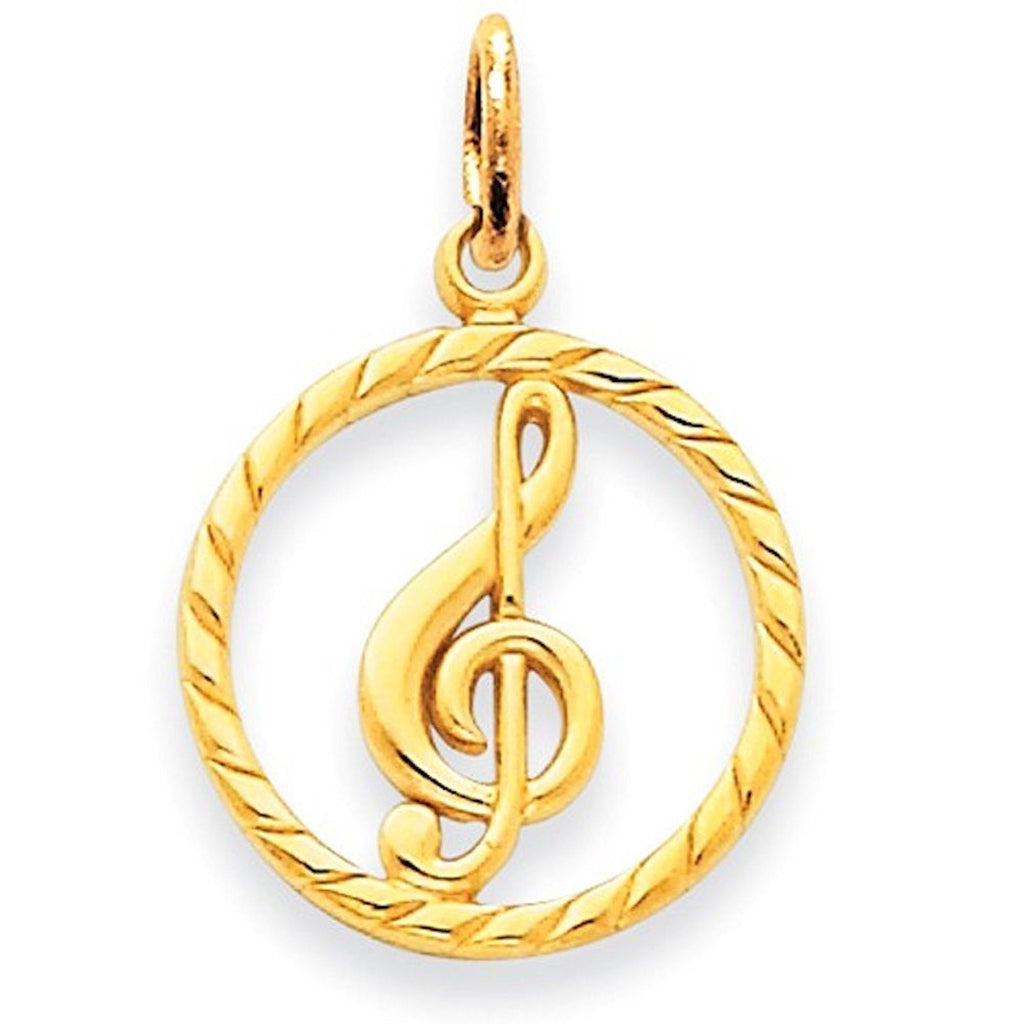 14k Yellow Gold Music Treble Clef Symbol Pendant Charm - [cklinternational]