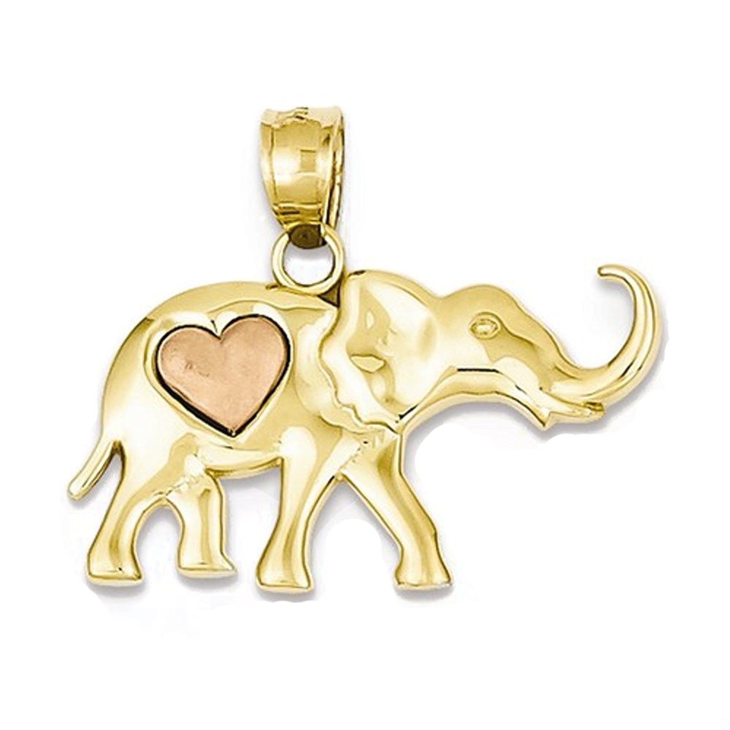 14k Yellow Rose Gold Elephant Heart Open Back Pendant Charm