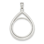 Lataa kuva Galleria-katseluun, 14K White Gold 1/2 oz American Eagle Diamond Cut Teardrop Coin Holder Prong Bezel Pendant Charm Holds 27mm x 2.2mm Coins
