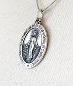 Load image into Gallery viewer, Sterling Silver Blessed Virgin Mary Miraculous Medal Oval Pendant Charm
