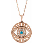 Load image into Gallery viewer, Platinum 14k Yellow Rose White Gold Diamond Eye Turquoise Round Medallion Pendant Charm Necklace Set