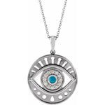 Load image into Gallery viewer, Platinum 14k Yellow Rose White Gold Diamond Eye Turquoise Round Medallion Pendant Charm Necklace Set