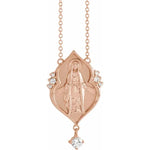 Load image into Gallery viewer, Platinum 14k Yellow Rose White Gold Diamond Miraculous Medal Blessed Virgin Mary Necklace