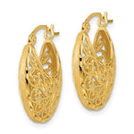 Afbeelding in Gallery-weergave laden, 14K Yellow Gold Diamond Cut Filigree Ornate Hoop Earrings