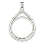 將圖片載入圖庫檢視器 14K White Gold 1 oz One Ounce American Eagle Teardrop Coin Holder Diamond Cut Prong Bezel Pendant Charm Holds 32.6mm x 2.8mm Coins