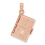 將圖片載入圖庫檢視器 14K Rose Gold Holy Bible Lord's Prayer Book 3D Pendant Charm