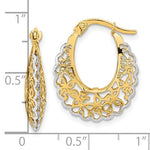 Afbeelding in Gallery-weergave laden, 14K Yellow Gold and Rhodium Filigree Ornate Hoop Earrings