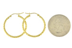 將圖片載入圖庫檢視器 14k yellow gold diamond cut round hoop textured earrings 25mm x 2mm