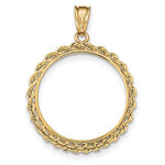 Lataa kuva Galleria-katseluun, 14K Yellow Gold 1/2 oz One Half Ounce American Eagle Coin Holder Prong Bezel Rope Edge Pendant Charm for 27mm x 2.2mm Coins