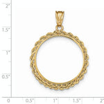 Lataa kuva Galleria-katseluun, 14K Yellow Gold 1/2 oz One Half Ounce American Eagle Coin Holder Prong Bezel Rope Edge Pendant Charm for 27mm x 2.2mm Coins