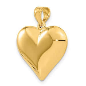 14k Yellow Gold Puffy Heart 3D Hollow Pendant Charm