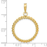 Load image into Gallery viewer, 14K Yellow Gold for 21.6mm Coins or US $5 Dollar Statue of Liberty Indian Bald Eagle Congressional Coin Holder Bezel Prong Fluted Edge Pendant